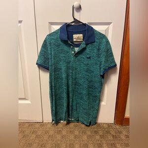 Hollister Men's Teal Heather Polo with Navy Trim